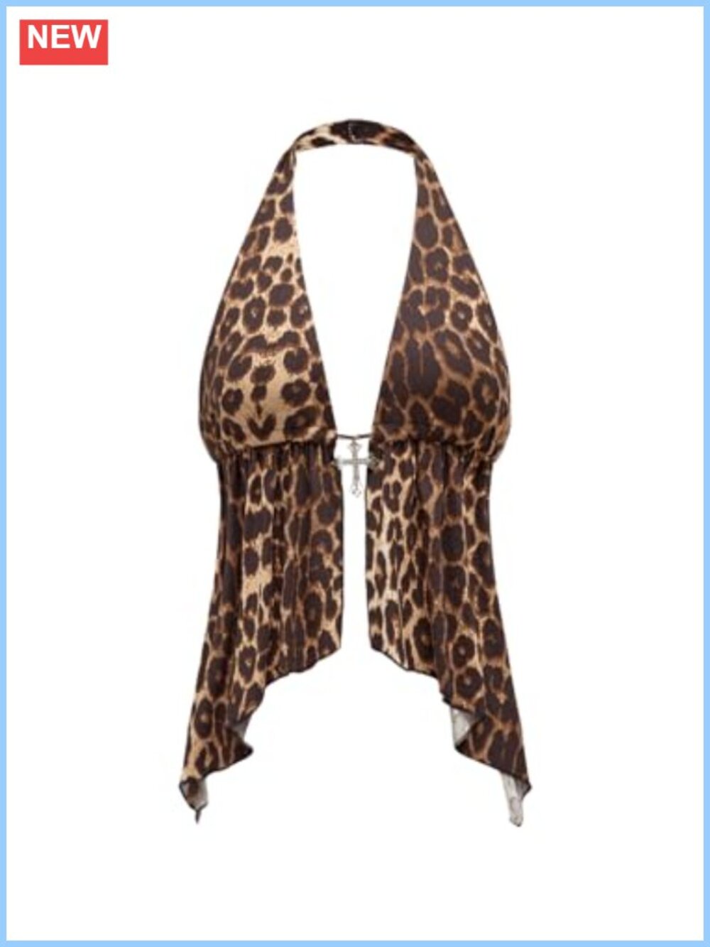 Milumia Leopard Print Backless Halter Tank Top Y2K Punk Sleeveless Top
